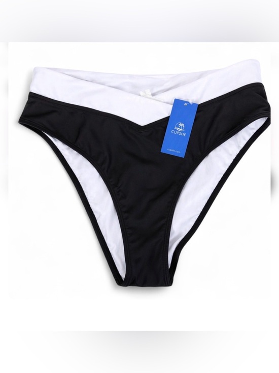 Cupshe Other - Cupshe Bikini Bottoms Womens L Black White High Cut V Waist NWT Swim NEW Beach